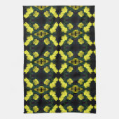 黄色かわいらしのツツツジ花抽象芸術模様 キッチンタオル (縦)