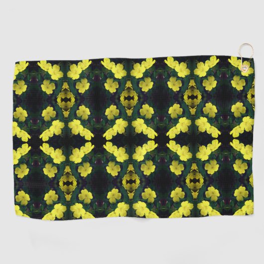 黄色かわいらしのツツツジ花抽象芸術模様 ゴルフタオル (横)