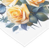 黄色かわいらしのバラと青の蝶 ロングテーブルランナー (コーナー)