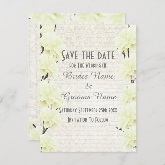 黄色かわいらしの淡い色のフローラは日付を保存 案内ポストカード (正面/裏面)