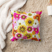 黄色かわいらしピンクの白い花のデイジー クッション (ブランケット)
