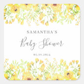 黄色かわいらしフローラ男女兼用赤ちゃんシャワー スクエアシール (正面)