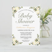 黄色かわいらしフローラ男女兼用赤ちゃんシャワー 招待状 (スタンド正面)