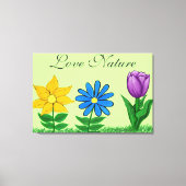 黄色かわいらしブルーパープルフローラガーデンキャンバス キャンバスプリント (正面)