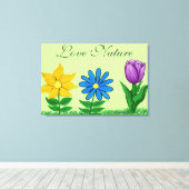 黄色かわいらしブルーパープルフローラガーデンキャンバス キャンバスプリント (インサイチュ (ウッドフロア))