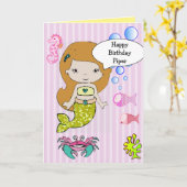 黄色かわいらし人魚ハッピーバースデーカード カード (黄色い花)