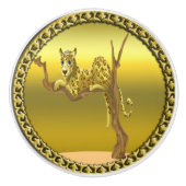 黄色がかった茶色のマダラヒョウ セラミックノブ (正面)