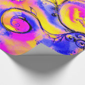 黄色がかった青いピンクの花お洒落のファンタジーフローラ ラッピングペーパー (角)