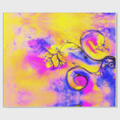 黄色がかった青いピンクの花お洒落のファンタジーフローラ ラッピングペーパー (フラット)