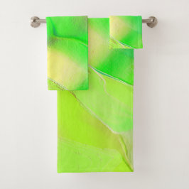 黄色がかった鮮やかな緑に彫られた小さい バスタオルセット
