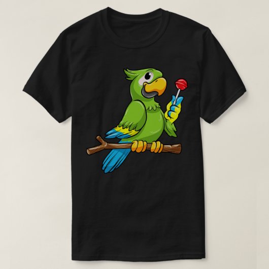黄色くちばしと棒つきキャンデーのオウム Tシャツ (デザイン正面)