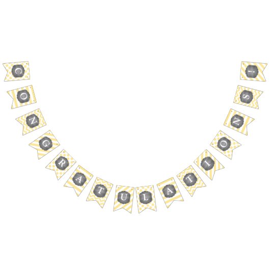 黄色くストライプなシェブロンのドット・パターンのベビーシャワー バンティングフラッグ (全)