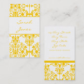 黄色く白い花のダマスク織の名刺 名刺 (正面/裏面)