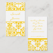 黄色く白い花のダマスク織の名刺 名刺 (正面/裏面)