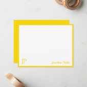 黄色く白くクラシックな手書きの原稿のモノグラム ノートカード (正面/裏面インサイチュ)