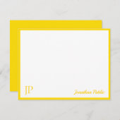 黄色く白くクラシックな手書きの原稿のモノグラム ノートカード (正面/裏面)