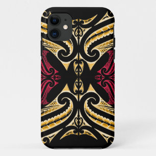 黄色く赤い種族のマオリのtatauのスケッチのpolytat iPhone 11 ケース