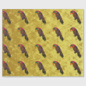 黄色く赤い青緑の金ゴールドホイルのオウム ラッピングペーパー (フラット)