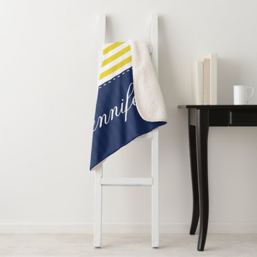 黄色く青く航海のないかりのデザインの名前をカスタムする シェルパブランケット (インサイチュ)