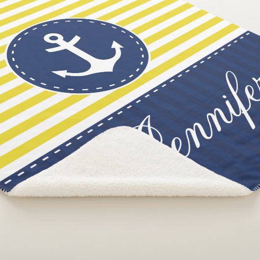 黄色く青く航海のないかりのデザインの名前をカスタムする シェルパブランケット (3/4)