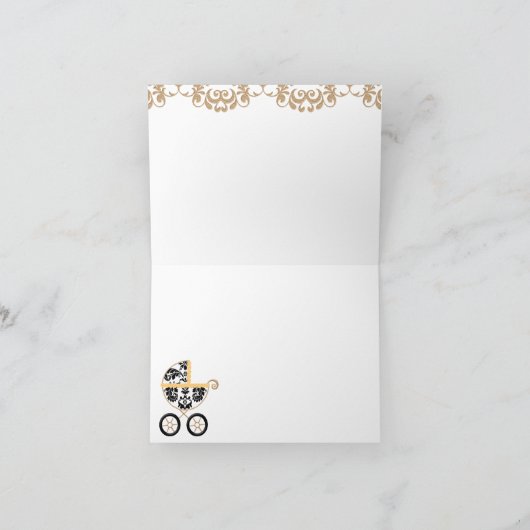 黄色く黒いダマスク織の乳母車のシャワーは感謝していしています サンキューカード (内部)