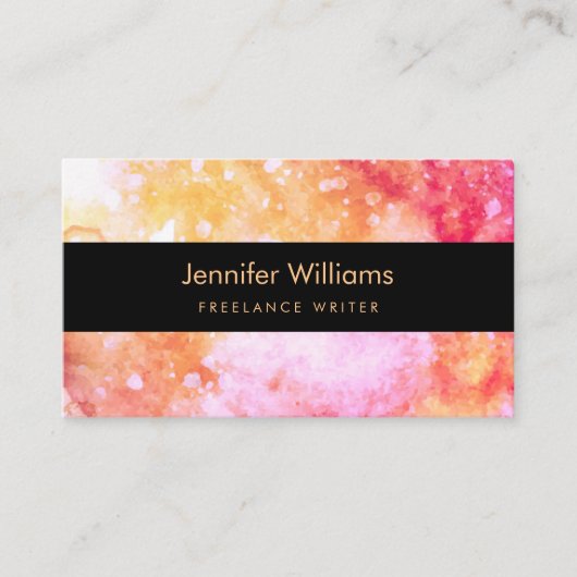 黄色く、ピンクの水彩画の名刺 名刺 (正面)
