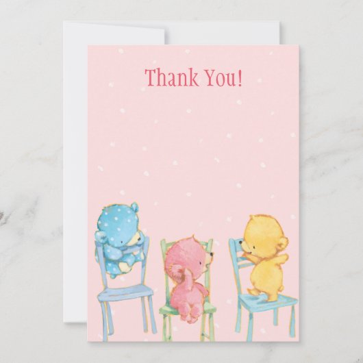 黄色く、ピンクの、青いくまは感謝していしています サンキューカード (正面)