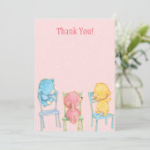 黄色く、ピンクの、青いくまは感謝していしています サンキューカード (スタンド正面)