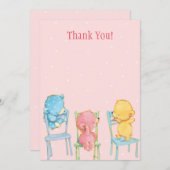 黄色く、ピンクの、青いくまは感謝していしています サンキューカード (正面/裏面)
