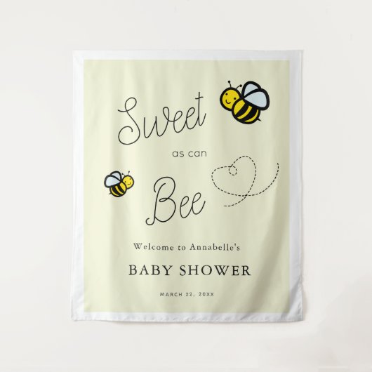 黄色でかわいい『Sweet as can Bee』ベビーシャワー タペストリー (正面)