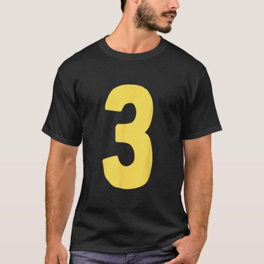 黄色で大きくて太字の数字3 Tシャツ (正面)