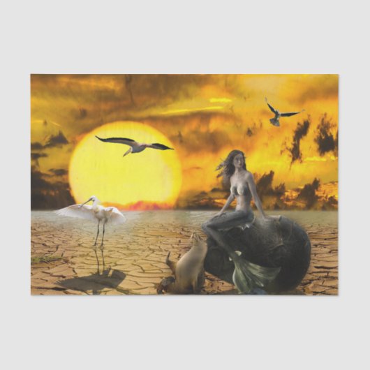 黄色で引く神秘的な人魚のファンタジー 薄葉紙 (正面)