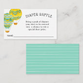 黄色とアクアホットエアバルーンおむつラッフル エンクロージャーカード (正面/裏面)