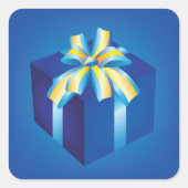 黄色とアクアリボンの青いギフトボックス スクエアシール (正面)