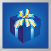 黄色とアクアリボンの青いギフトボックス ポスター (正面)