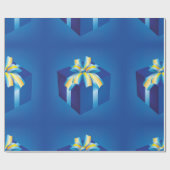 黄色とアクアリボンの青いギフトボックス ラッピングペーパー (フラット)
