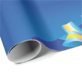 黄色とアクアリボンの青いギフトボックス ラッピングペーパー (ロールコーナー)