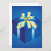 黄色とアクアリボンの青いギフトボックス 招待状 (正面/裏面)