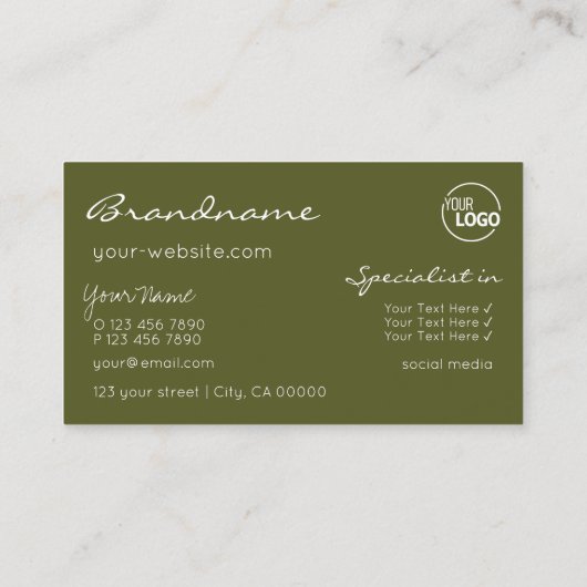 黄色とオリーブ緑のグリッタースターとロゴ 名刺 (裏面)