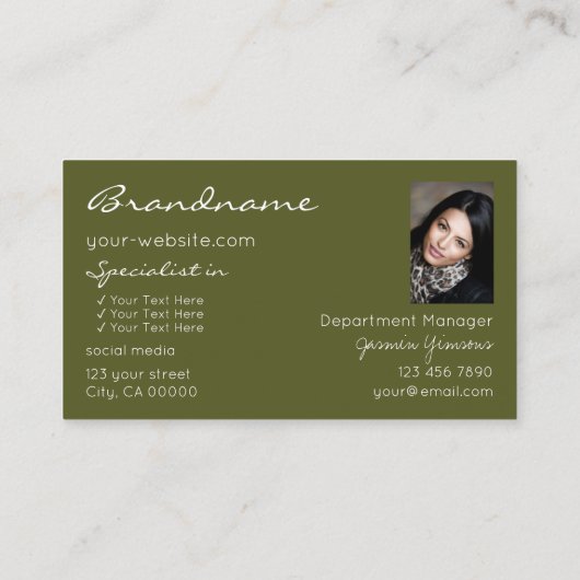 黄色とオリーブ緑のグリッター星と写真 名刺 (裏面)