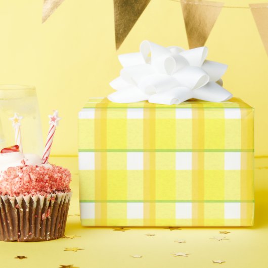 黄色とオレンジのチェック柄 ラッピングペーパー (誕生日パーティー)