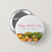 黄色とオレンジのチューリップが咲く母の日 缶バッジ (正面&裏面)