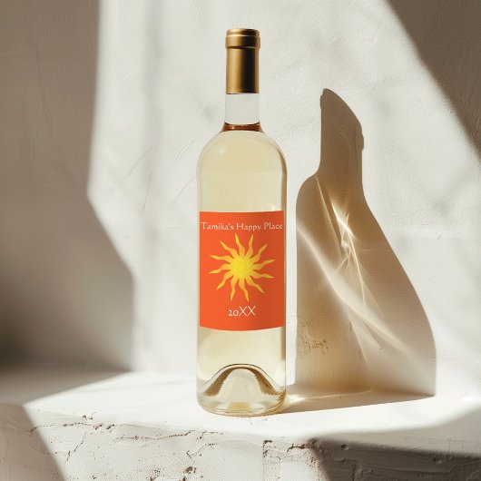黄色とオレンジのファンキーな炎の太陽 ワインラベル