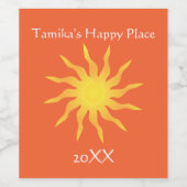 黄色とオレンジのファンキーな炎の太陽 ワインラベル (シングルラベル)