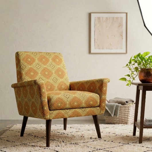 黄色とオレンジのモザイク模様 ファブリック