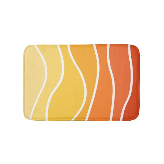 黄色とオレンジのレトロスタイル波 バスマット (正面)