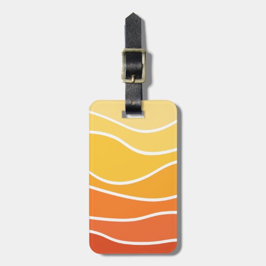 黄色とオレンジのレトロスタイル波 ラゲッジタグ (正面縦)