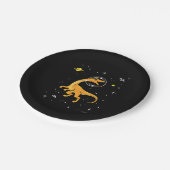 黄色とオレンジのヴェロキラプターディノス宇宙 ペーパープレート (アングル)