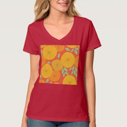 黄色とオレンジの円形の花 Tシャツ (正面)