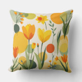 黄色とオレンジの抽象芸術春の花 クッション (正面)